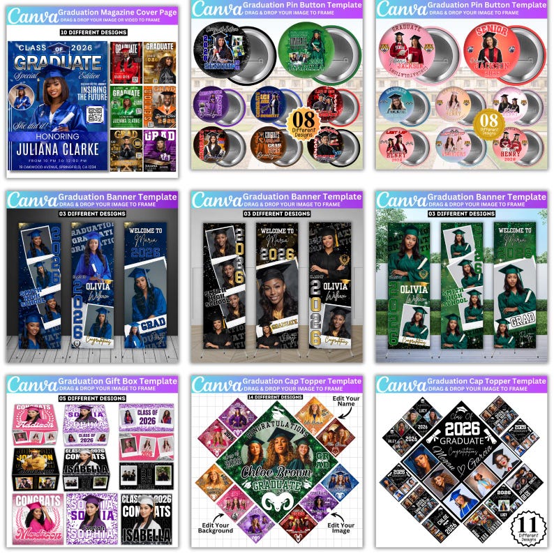 Graduation 2026 Canva Template Bundle – All-in-One Grad Kit