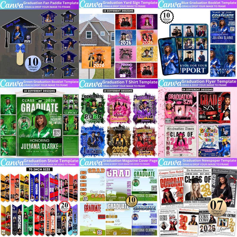 Graduation 2026 Canva Template Bundle – All-in-One Grad Kit