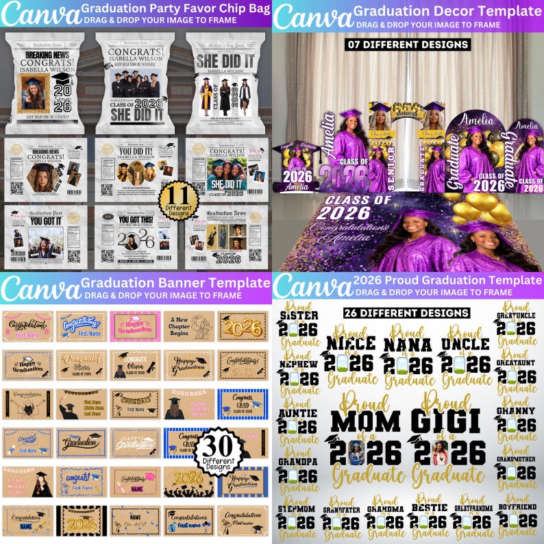 Graduation 2026 Canva Template Bundle – All-in-One Grad Kit