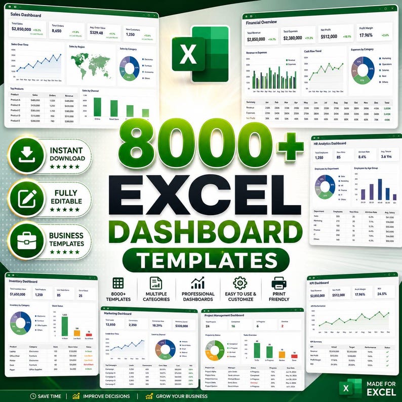 8000 Excel Dashboard Templates Bundle – Instant Download