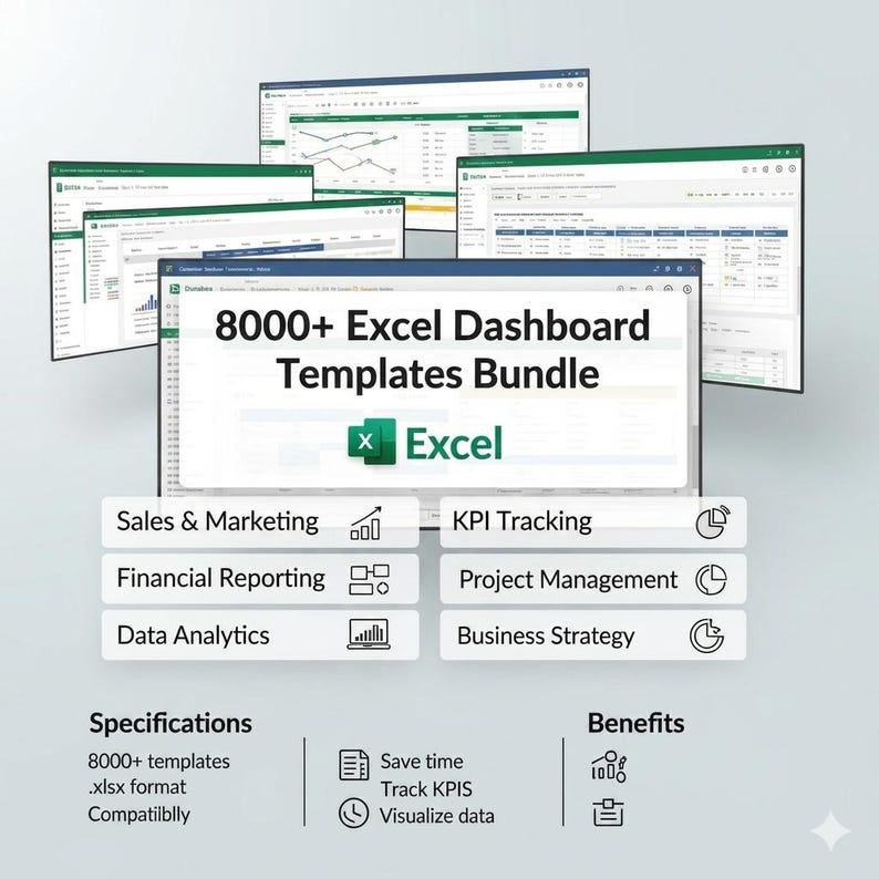 8000 Excel Dashboard Templates Bundle – Instant Download