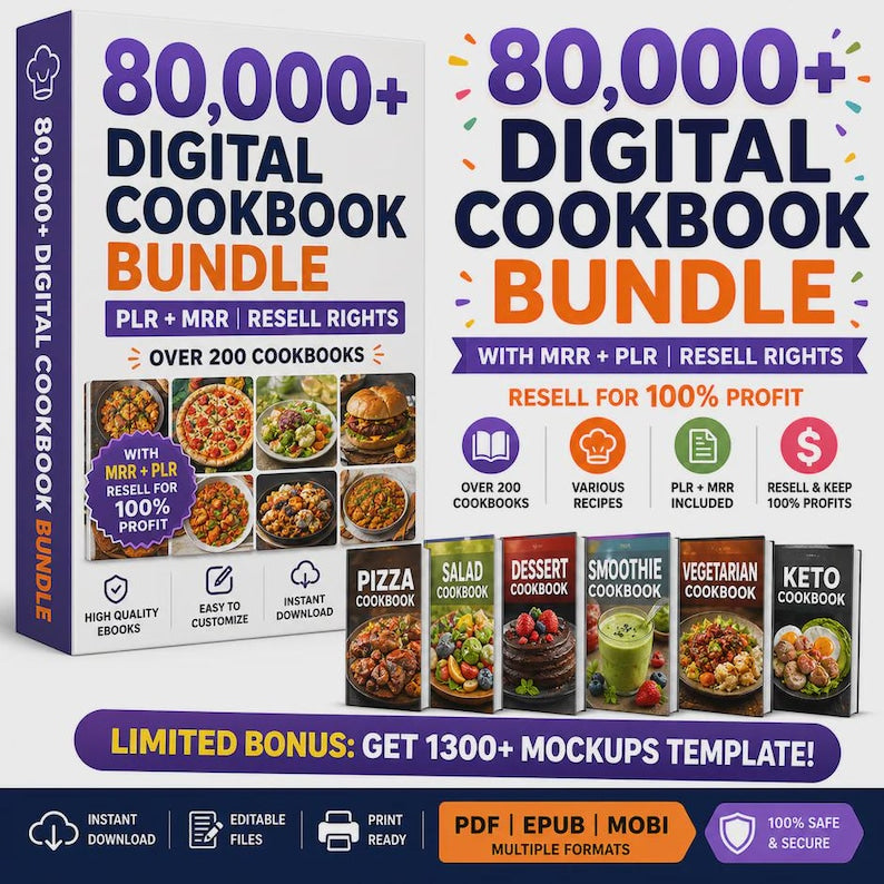 80,000 PLR MRR Digital Cookbook Bundle