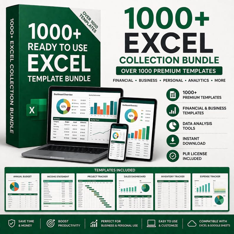 1,000 Excel Templates Bundle