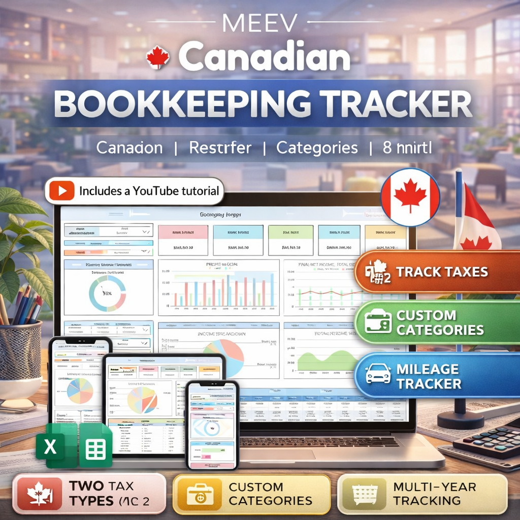 Canadian Bookkeeping Tracker Spreadsheet for Small Business | Income & Expense, GST/HST/PST/QST Tax Tracker | Google Sheets & Excel Accounting Template