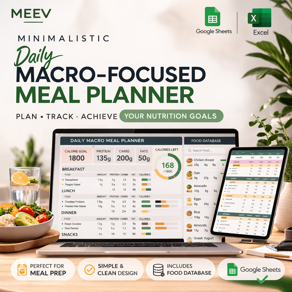 Personalized TDEE Macro Meal Planner Spreadsheet (Excel & Google Sheets) – Calorie & Macro Tracker for Weekly Meal Planning