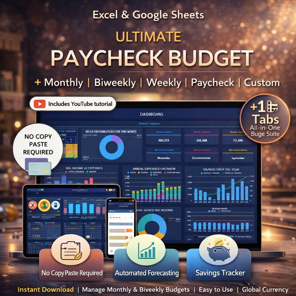 Ultimate Paycheck Budget Spreadsheet for Excel & Google Sheets – Monthly & Biweekly Budget Planner, Debt Tracker, Bill Organizer & Net Worth Calculator