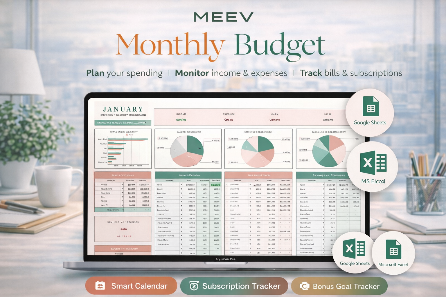 Monthly Budget Template Excel & Google Sheets – Bill Tracker, Budget Planner & Monthly Expenses Spreadsheet
