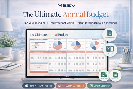 Annual Budget Spreadsheet for Google Sheets & Excel – Paycheck Budget Template, Personal Finance Planner, Debt Payoff & Net Worth Tracker