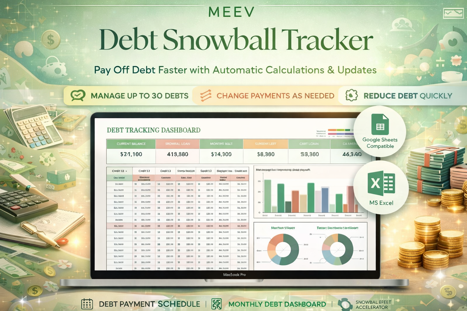 Ultimate Debt Tracker Spreadsheet – Debt Snowball & Avalanche Payoff Planner for Google Sheets & Excel