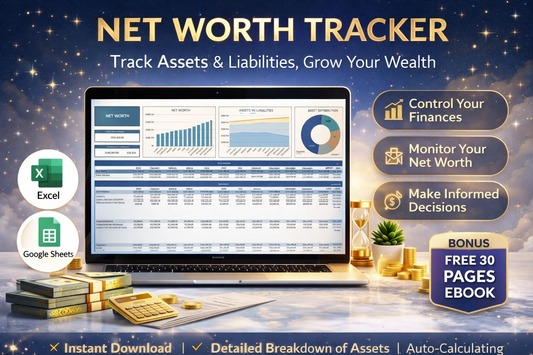 Net Worth Tracker Spreadsheet for Google Sheets & Excel – Personal Finance Dashboard, Assets & Liabilities Calculator, Net Worth Planner Template