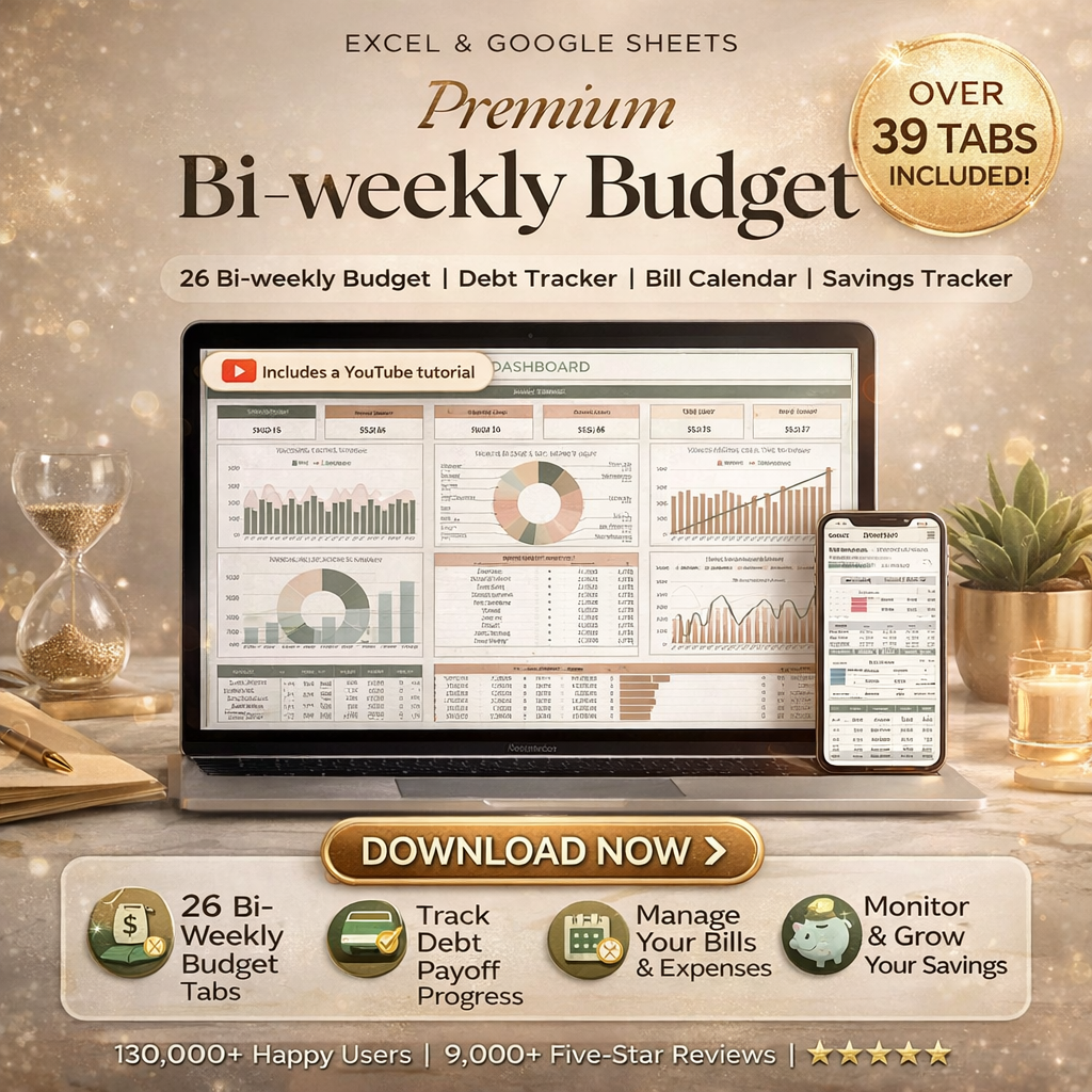 Premium Bi-Weekly Budget Spreadsheet for Google Sheets & Excel – Ultimate Paycheck Budget Planner, Expense Tracker & Financial Dashboard