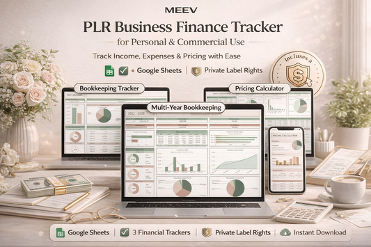 PLR Bookkeeping Spreadsheet Bundle for Google Sheets – Business Finance Tracker, Pricing Calculator & Commercial Use Templates