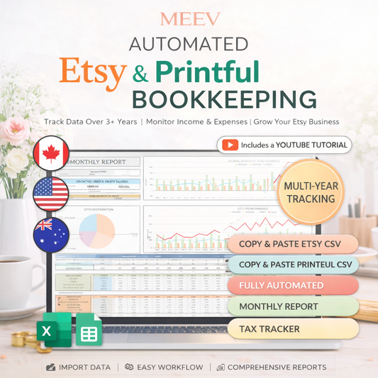 Automated Printful Etsy bookkeeping spreadsheet dashboard overview