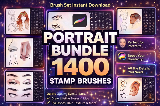 1400+ Ultimate Procreate Brush Set for Portrait, Anime & Fashion Illustration – Hair, Eyes, Lips, Face Templates & PNG Files
