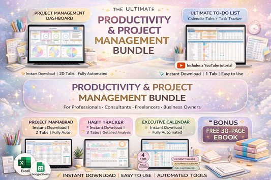Ultimate Productivity & Project Management Bundle for Google Sheets & Excel – Task Tracker, Gantt Chart, Habit Tracker & Smart Bill Calendar