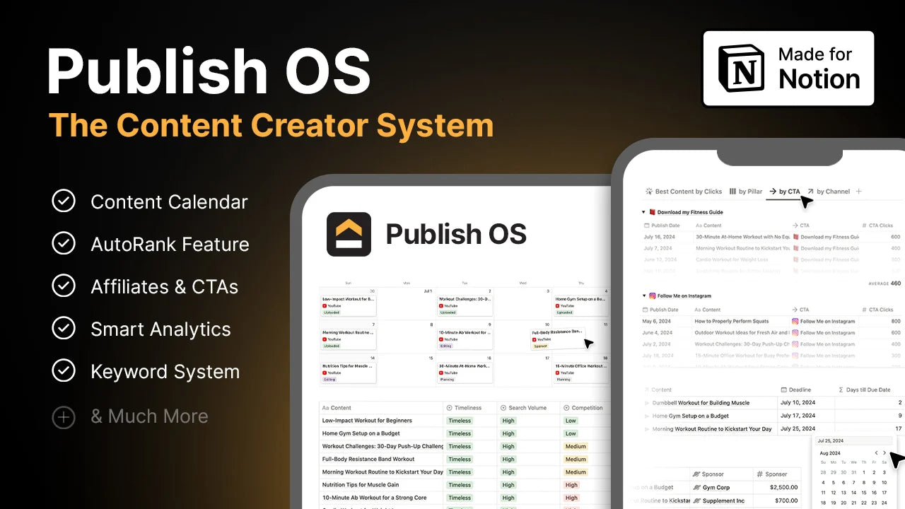 Publish OS – Notion Content Creator Template | Plan, Create & Grow