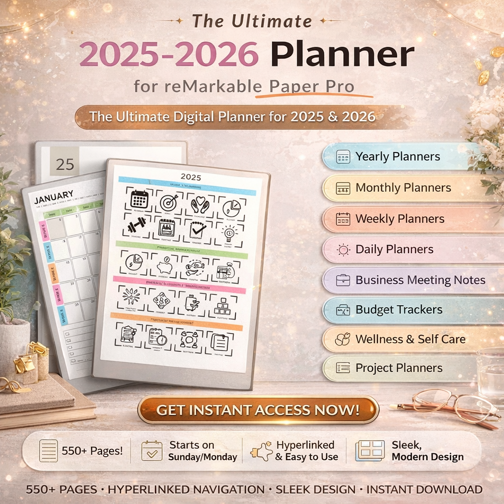 Ultimate 2025–2026 reMarkable Paper Pro Planner | Hyperlinked Digital Daily, Weekly & Financial Organizer PDF