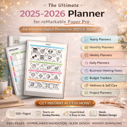 Ultimate 2025–2026 reMarkable Paper Pro Planner | Hyperlinked Digital Daily, Weekly & Financial Organizer PDF