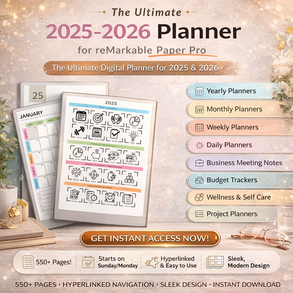 Ultimate 2025–2026 reMarkable Paper Pro Planner | Hyperlinked Digital Daily, Weekly & Financial Organizer PDF