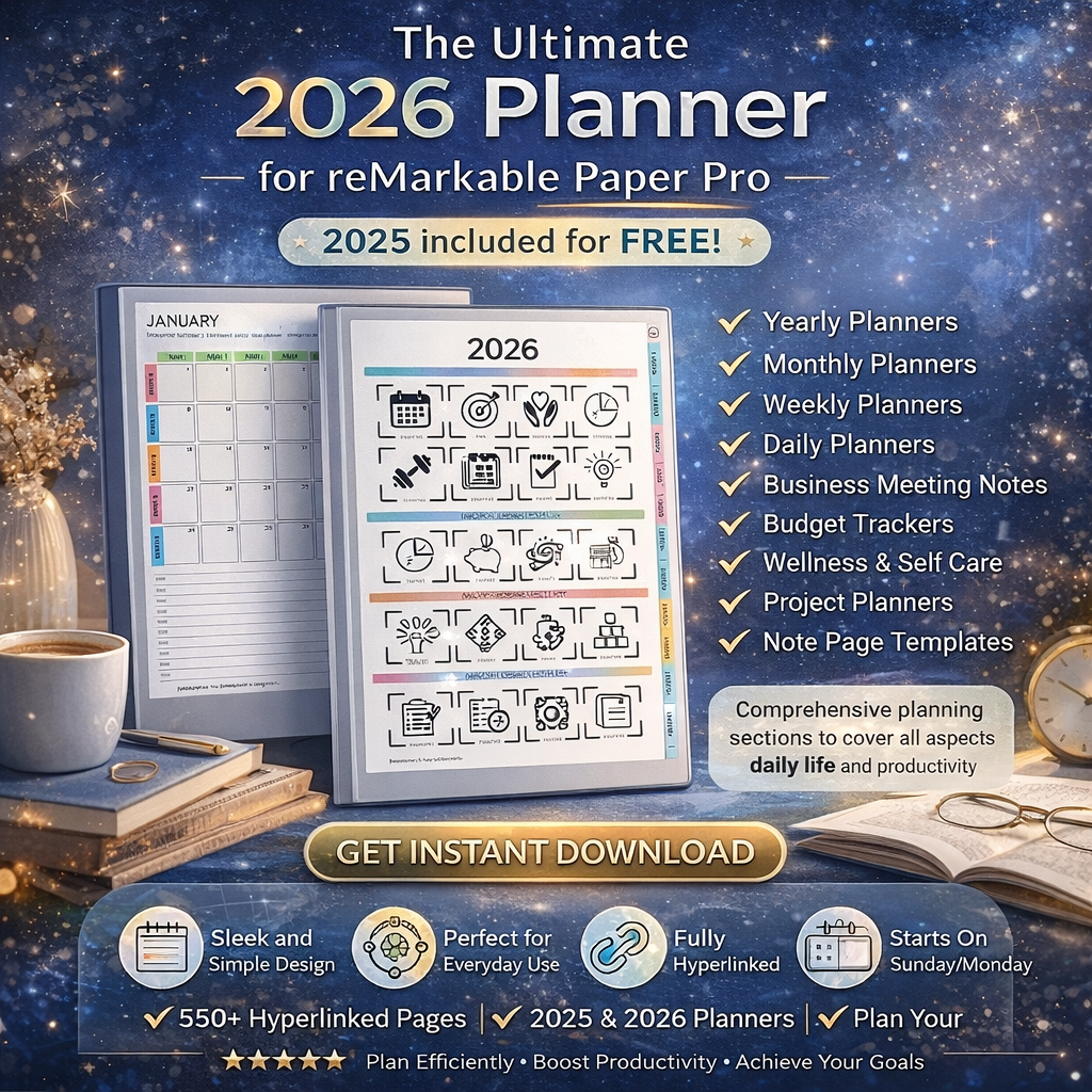 Ultimate 2025–2026 reMarkable Paper Pro Planner | Hyperlinked Digital Daily, Weekly & Budget Planner PDF Template