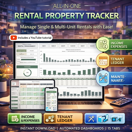 Rental Property Tracker Spreadsheet for Landlords – Multi Property Income & Expense Tracker (Excel & Google Sheets) with Tenant Ledger & 5-Year Dashboard
