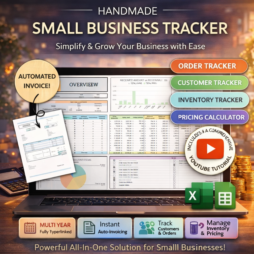 Handmade Small Business Bookkeeping Spreadsheet – Inventory, Order & Pricing Tracker (Google Sheets + Excel)