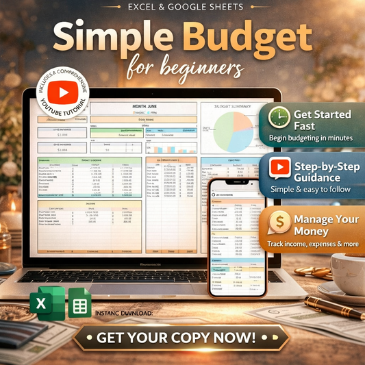 Simple Budget Planner Spreadsheet for Google Sheets & Excel – Monthly & Weekly Paycheck Budget Template, Biweekly Budgeting & Expense Tracker