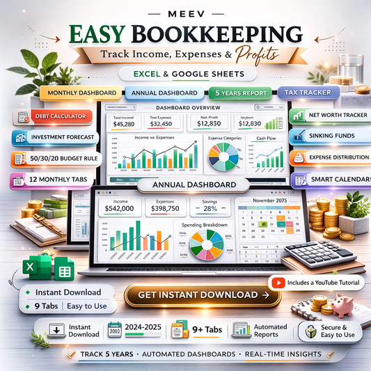 Small Business Bookkeeping Spreadsheet Template for Google Sheets & Excel – Income, Expense, Sales & Profit Tracker with Automated Dashboards