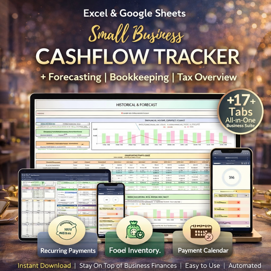 Small Business Cash Flow Spreadsheet for Google Sheets & Excel – Bookkeeping, Income & Expense Tracker, Tax & Forecast Dashboard Template