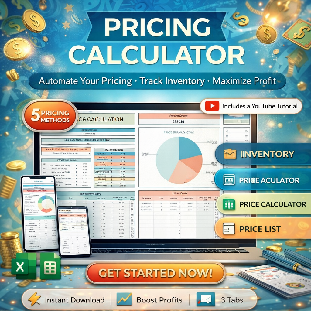 Small Business Pricing Calculator Spreadsheet for Google Sheets & Excel – Handmade Product Cost & Profit Margin Tracker