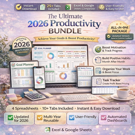 2026 productivity planner bundle for Google Sheets and Excel