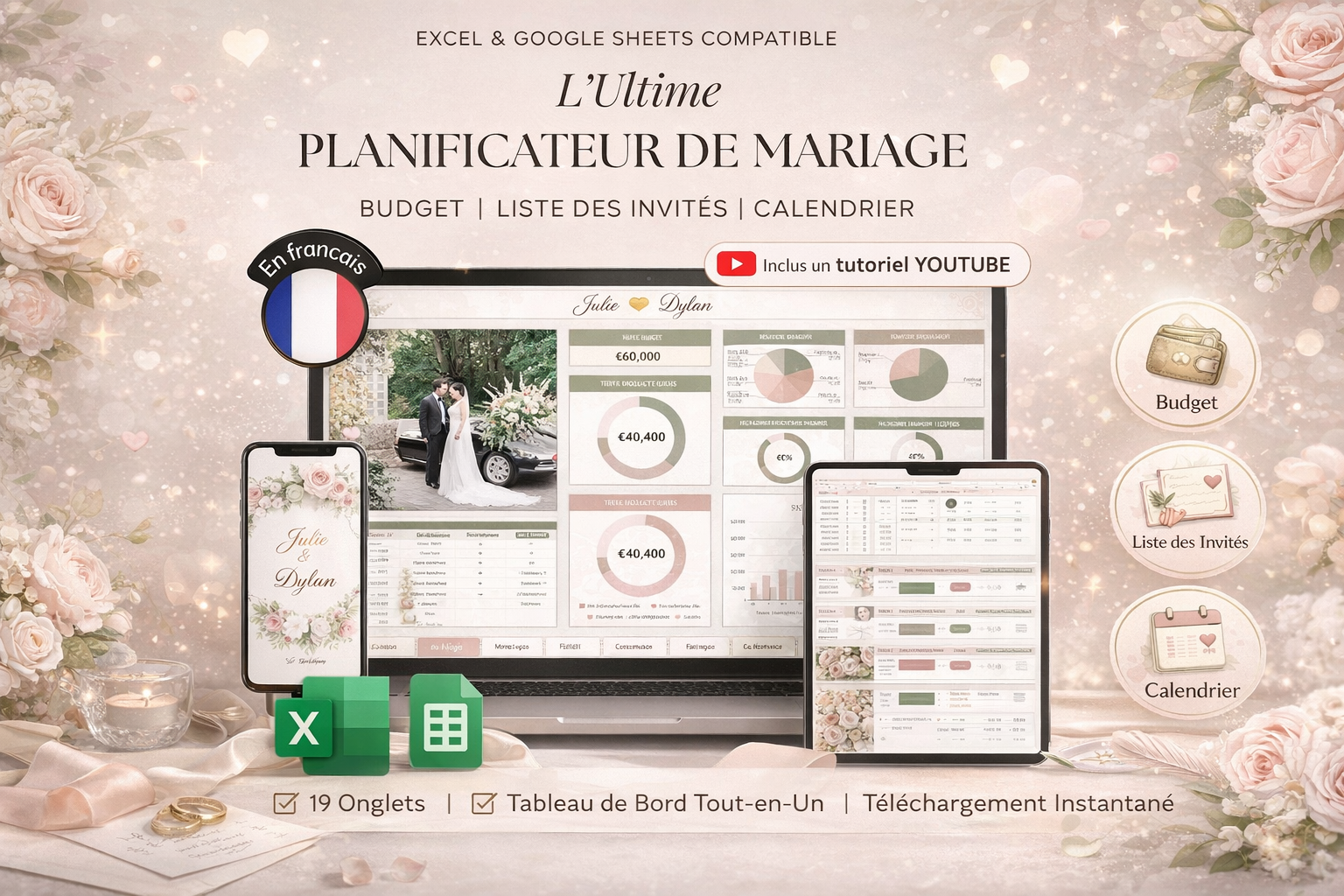 Ultimate Wedding Planner Spreadsheet for Google Sheets & Excel – All-in-One Wedding Budget, Guest List & Planning Dashboard (Instant Download)
