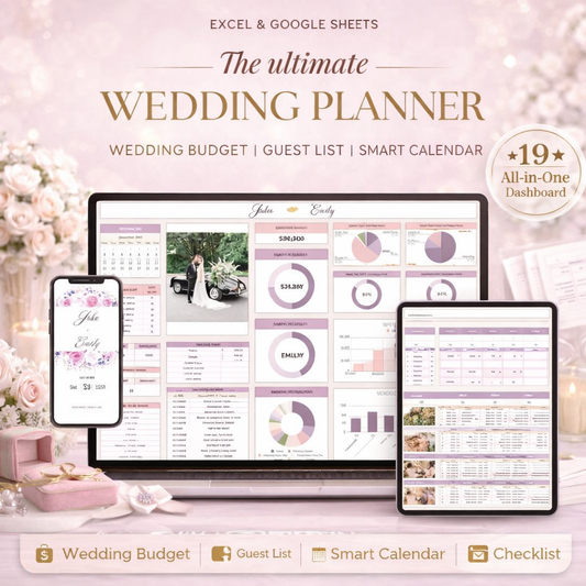 Ultimate Wedding Planner Spreadsheet for Google Sheets & Excel – Wedding Budget Tracker, Guest List, Timeline & Seating Plan Template (18 Tabs)