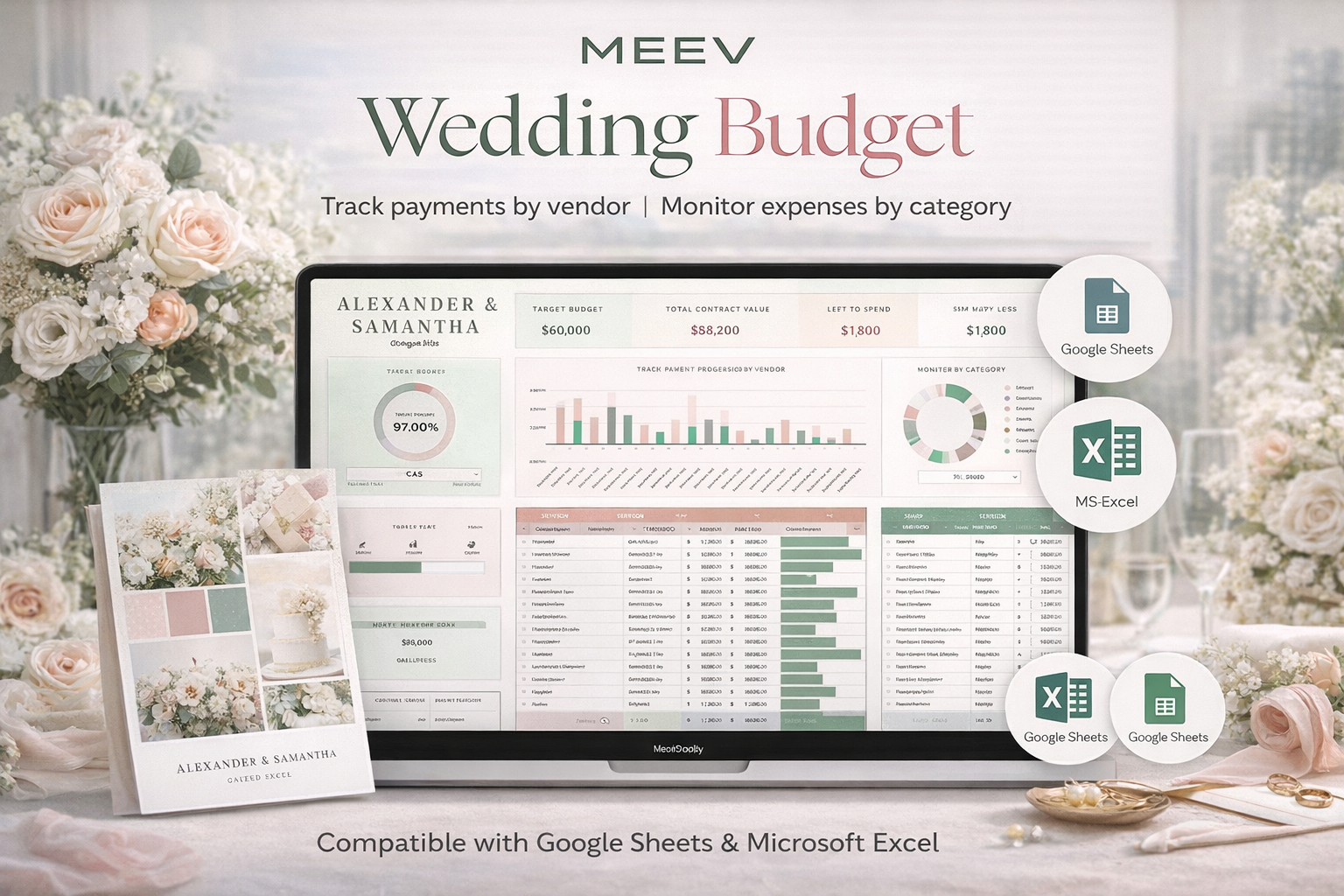 Ultimate Wedding Budget Spreadsheet Template for Google Sheets & Excel – Wedding Budget Planner with Expense Tracker, Vendor Payment Log & Moodboard