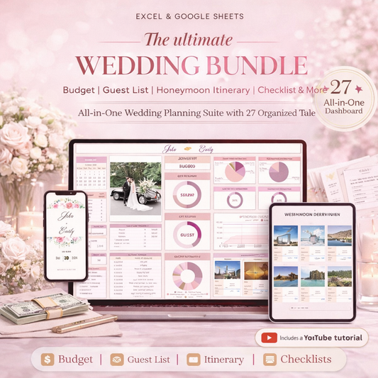 Ultimate Wedding Planner Spreadsheet Bundle – Wedding Budget, Guest List & Honeymoon Travel Planner for Google Sheets & Excel