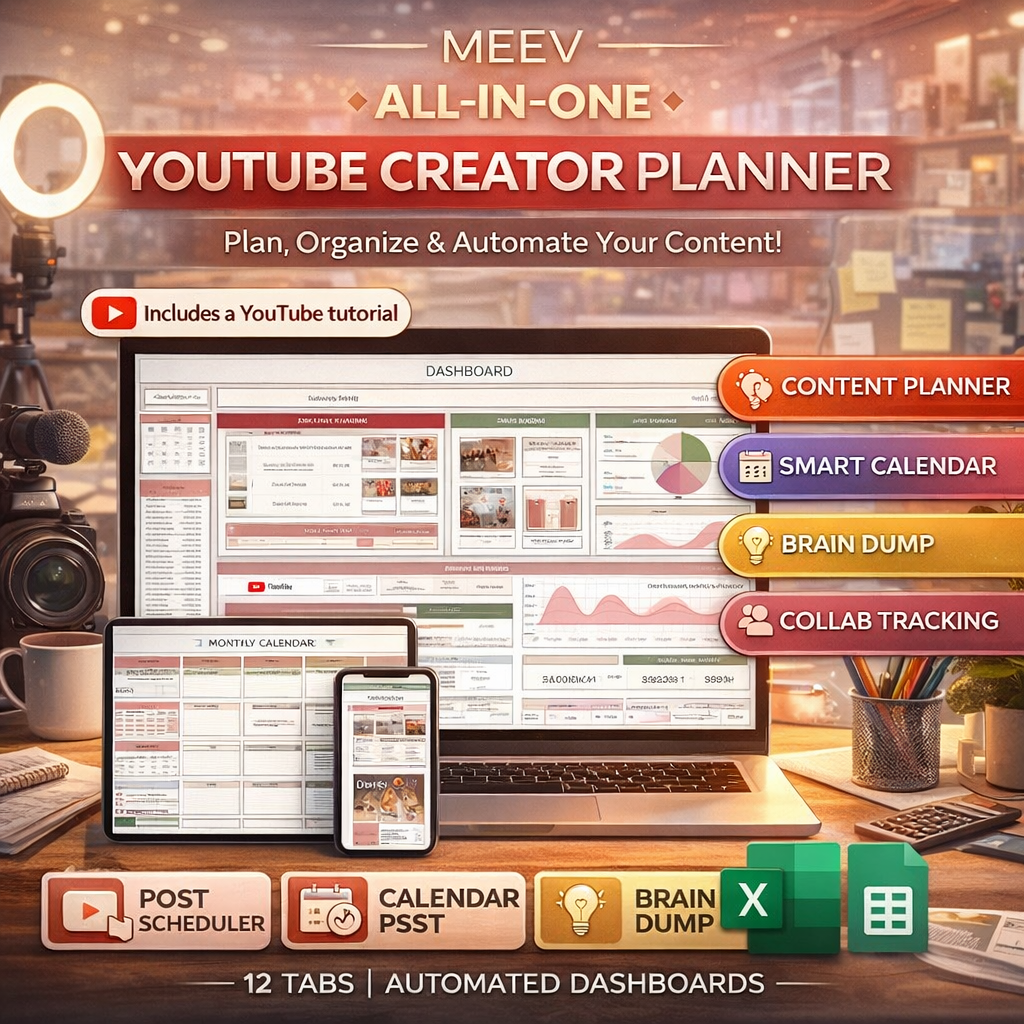 YouTube Creator Planner Spreadsheet – All-in-One YouTube Content Calendar & Video Planning Template for Google Sheets & Excel